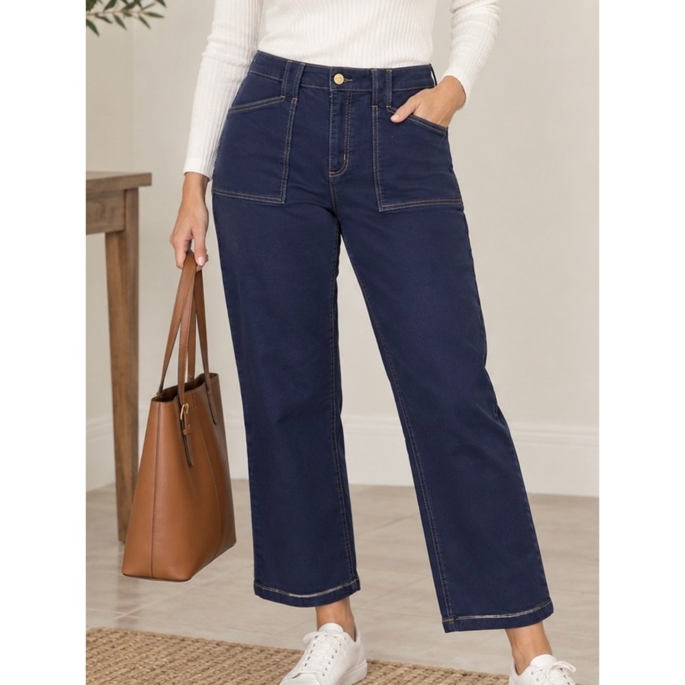 Jones New York Signature Dark Wash Straight Leg Crop Jeans Patch Pockets Size 16